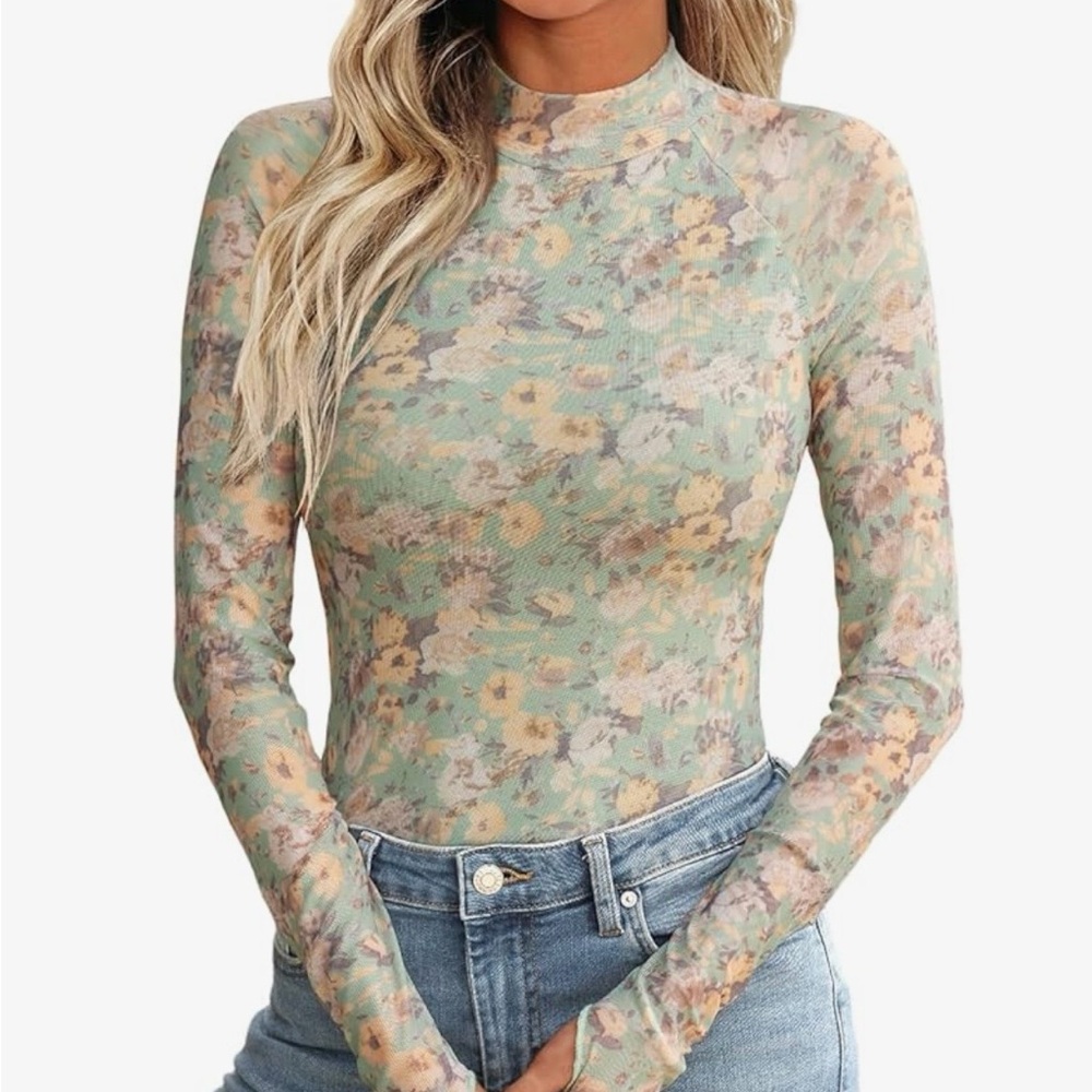 Floral Long Sleeve mesh Top